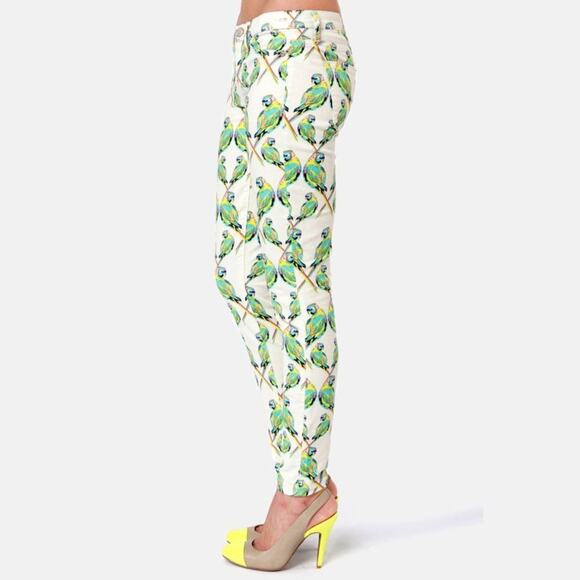 Dittos Denim Jessica Ivory Green Love Bird Print Jeggings Skinny Jeans NWT - Picture 9 of 11